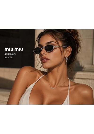 Miu Miu Smu9043 Kadın Güneş Gözlüğü Metal Çerçeve Füme Cam Made İn Italy - Silver Altın