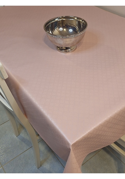 Elyaflı Pvc Muşamba - Desenli Silinebilir Masa Örtüsü Krem Pembe