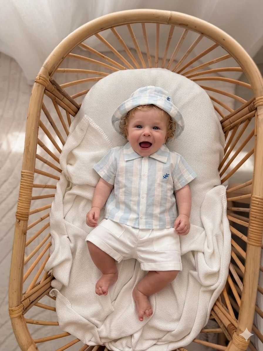 Momercy Şapkalı Şortlu Erkek Bebek 3lü Takım Bebe Mavisi