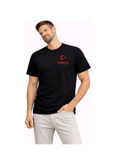 Erkek Türkiye Ay Yıldız Baskılı Taraftar Forma T-shirt - Siyah Çok Renkli