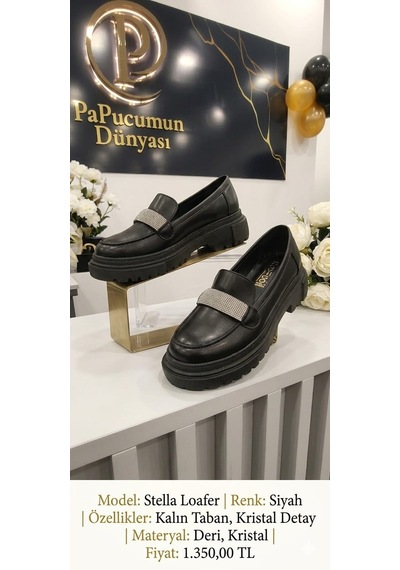 Papucumun Dünyası Önü Taşlı Yüksek Taban Kadın Loafer Siyah
