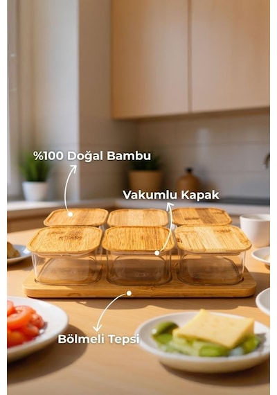 Bambum Quatro - 6'lı Saklama Seti Kahvaltılık - Kahvaltı Seti Kahverengi