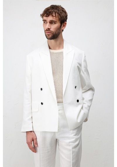 Antioch Relax Fit Keten Karışımlı Erkek Blazer Ceket Beyaz