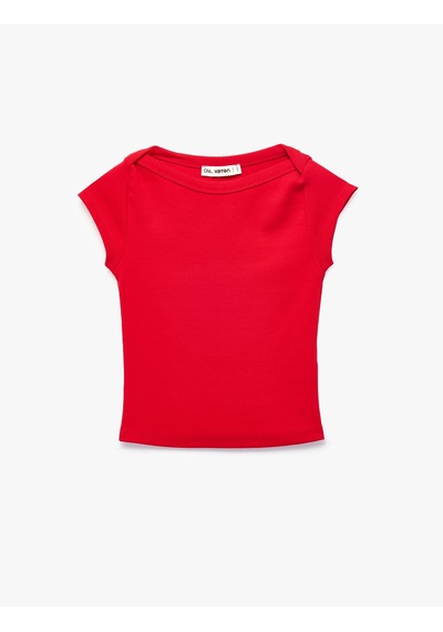 Koton Slim Fit Kısa Kollu Kayık Yaka Kaşkorse Pamuklu Tişört Kırmızı 6sal10685ık