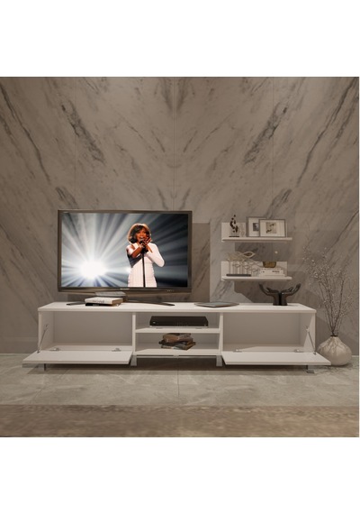 Decoraktiv Eko 4 Mdf Dvd Krom Ayaklı Tv Ünitesi Tv Sehpası Beyaz
