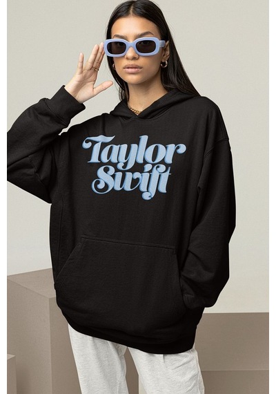 Taylor Swift Baskılı Unisex Oversize Şarkıcı Hoodie Siyah