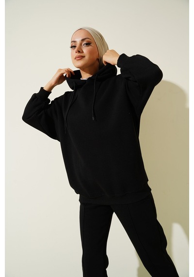 Hiccup Bdart Oversized Kapüşonlu Sweatshirt Ve Pantolon Aktif Seti Siyah