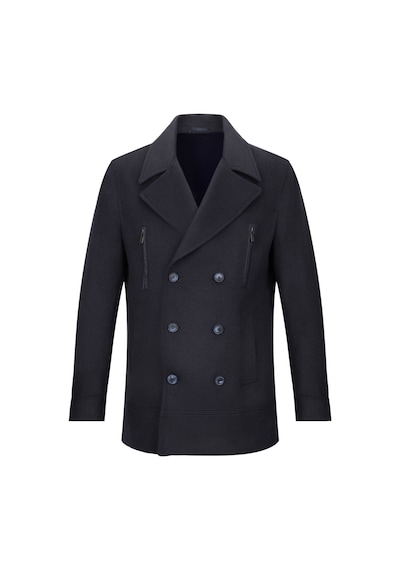 Hatemoğlu Lacivert Slim Fit Kruvaze Yünlü Kaşe Kaban 2981710 Lacivert