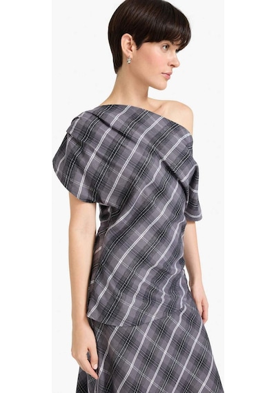 Defacto Regular Fit Kayık Yaka Kareli Flanel Kısa Kollu Bluz G0862ax25augr312 Gri