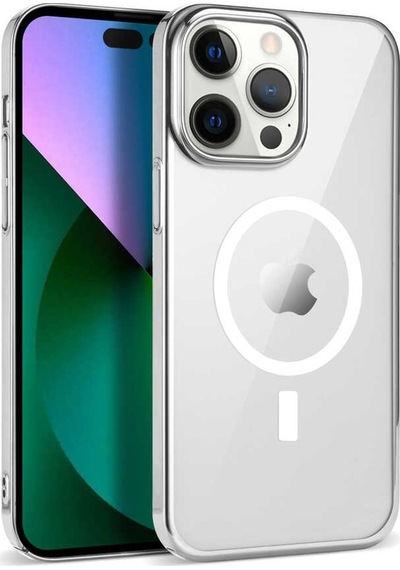 Zeyline Apple Uyumlu iPhone 13 Pro Zore Wireless Şarj Özellikli Pixel Magsafe Kapak-gümüş