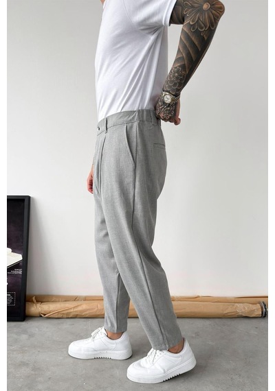Gri Basic Boyfriend Kumaş Pantolon
