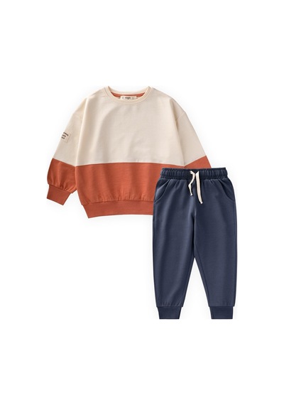 Cigit Garnili Sweatshirt Takım 2-8 Yaş Ekru Lacivert