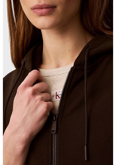 Calvin Klein % 100 Pamuk Logolu Regular Fit Fermuarlı Kapüşon Yaka Sweat Lv047g252gto2 Bayan Sweat Lv047g252g To2 Kahve