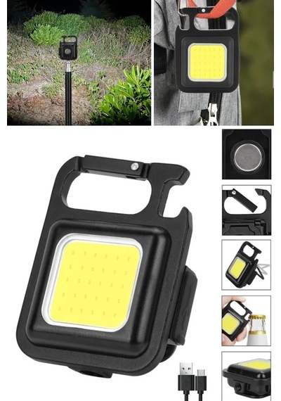 Mobee Çok Amaçlı Mini Led Anahtarlık El Feneri Flash Mıknatıslı Su Geçirmez Şişe Açacaklı Kamp Feneri Siyah