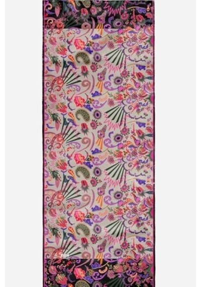 Çiçek Desen Krem Soft Pamuk Şal Violet Açik Gri