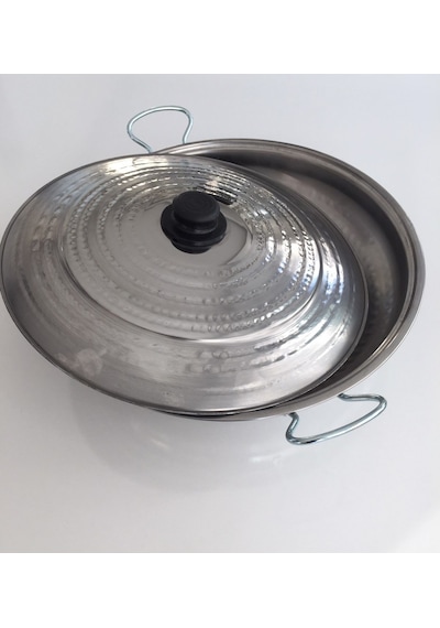 Kapaklı Paslanmaz Kavurma Sacı - Krom Çelik 3 No 35 CM + Ahşap Kaşık