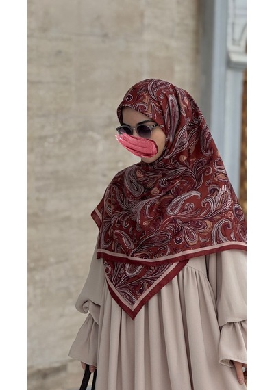 Qalortex Scarf Pamuklu Soft Açelya Desen Eşarp-kremit kiremit