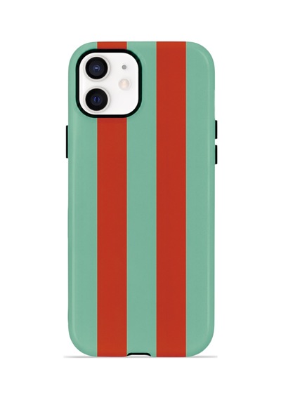 Apple iPhone Uyumlu 11 Vorian Çift Katmanlı Magsafe Kılıf Terracotta Mint Stripe