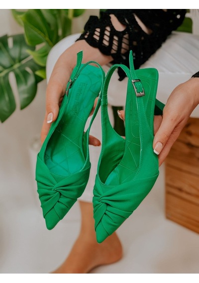 Ervanın Butiği Yeşil Saten Bow Fiyonk Detay Kadın Stiletto-3674