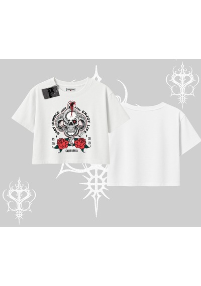 Tarzsokak Oversize Crop Tshirt Stay Humble Work Hard Enjoy Life Beyaz