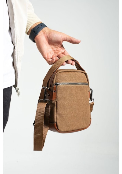 Baginn Erkek Omuz Çantası Elde Tutma 23 14 Cm Çapraz Askılı Postacı Çantası Mega Çanta Kanvas Kumaş Camel