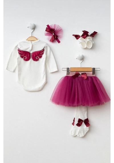 Mnk Baby & Kids Kız Bebek Tütü Etekli Badili Melek Kanat Takım Pnpn1122 Fuşya