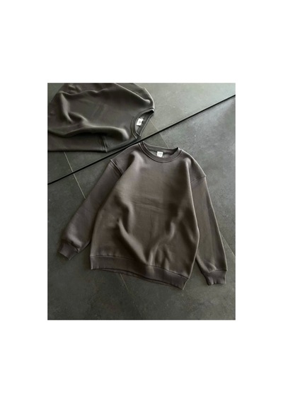 Butik İstanbul Kışlık Bisiklet Yaka Üç İplik Basic Sweatshirt - Füme