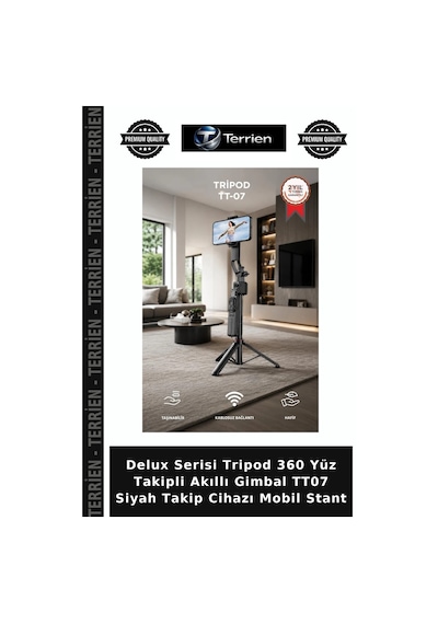 Delux Serisi Tripod 360 Yüz Takipli Akıllı Gimbal Tt07 Siyah  Mobil Stant