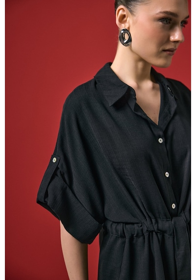 Beli Bağlamalı Kimono Gömlek - Siyah-137288