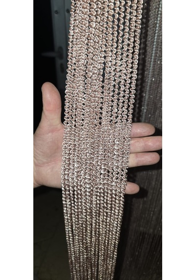İp Perde Özel Seri Bukle Gümüş Simli Pudra Renk Korniş+rustik En 100 Cm Boy 300 Cm