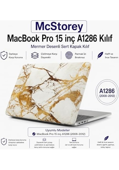 Macbook Pro Kılıf 15 İnç Marble A1286 Eski Ethernet Girişli Model 2008-2012 İle Uyumlu Marble 03
