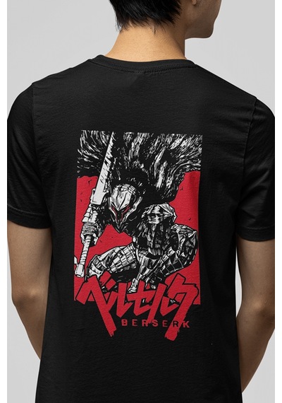 Berserk Ön Arka Baskılı Red Desing Tişört Siyah