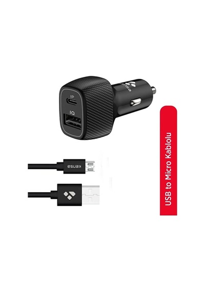 İkili Araç İçi Hızlı Şarj Başlığı Çakmaklık - Usb + Micro Kablolu
