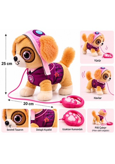 Uzaktan Kumandalı Yürüyen Ve Havlayan Peluş Polis Köpeği 20x25 Cm Sevimli Köpekler