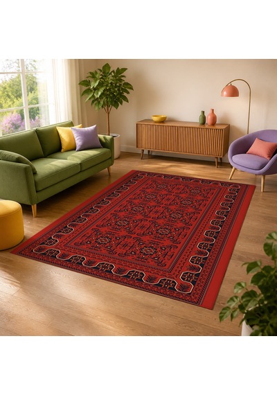 Kartela Halı Afgan Halı Jüt Taban Dokuma Halı Kırmızı - 200 X 300 Cm