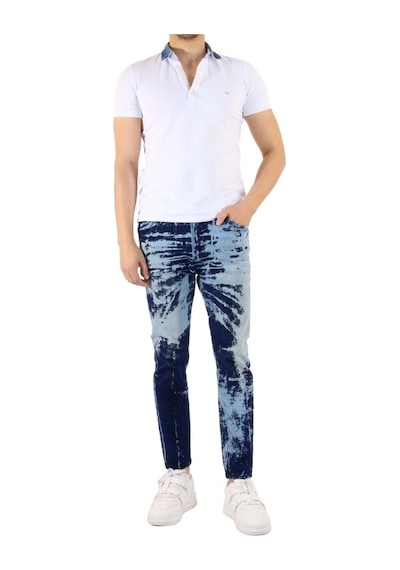 Denim Flog Desenli Mavi Pantolon Mavi