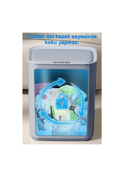 Sensörlü Çöp Kovası Şarjlı Akıllı, Krem, 22 Litre, Gt-sc05k Çok Renkli