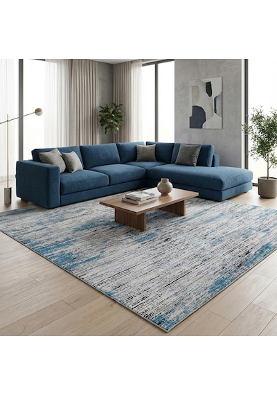 Gri Mavi Salon Halısı Modern Dokulu Dijital Baskılı Kaymaz Tabanlı Halı Dijital Baskı Halı 7 Mm