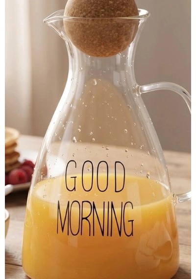 1500 Ml Yuvarlak Mantar Kapaklı Cam Sürahi - Good Morning Yazılı - Bulaşık Makinesi Uyumlu Bx-313781 Diğer