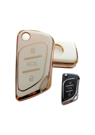 Cadillac Tipli Kd Keydiy Nb30 Uyumlu Kumanda Anahtar Kılıfı Oto Anahtarlık Beyaz - Gold