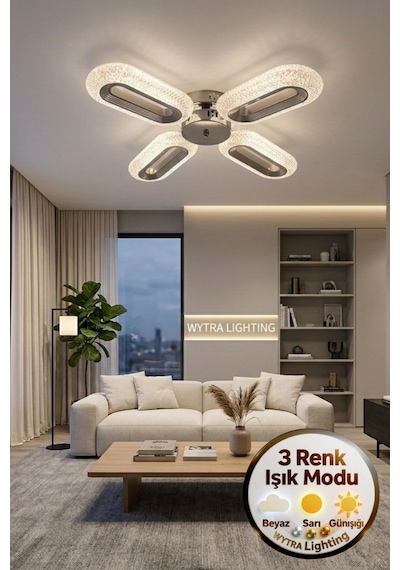 LumiaLighting Eclipse Model 4"lü Gümüş 3 Renk Modu Ledli Modern Tavana Sıfır Salon Mutfak Yatak Odası Led Avize