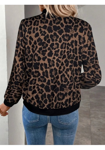Efnaz Style Kadın Uzun Kollu Önden Fermuarlı Modal Ceket Leopar