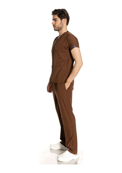 Unisex Likralı Kahve Renkli Scrubs