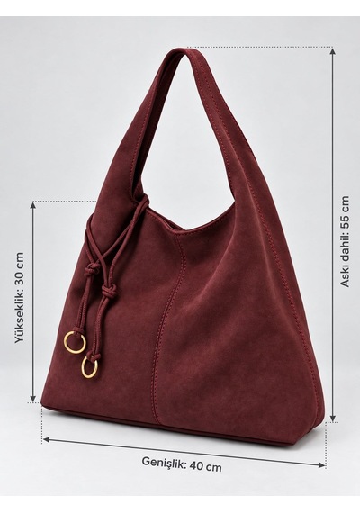 Paul Brand Mora Gold Halka Detaylı Süet Görünümlü Hobo Form Kadın Omuz Çantası Bordo