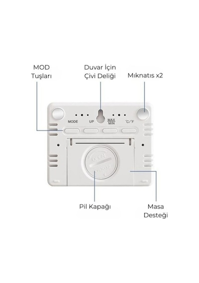 Dijital Oda Termometre Sıcaklık Ve Nem Ölçer Masa Saati Alarm Lcd Ekran Duvara Takılır Beyaz Çok Renkli
