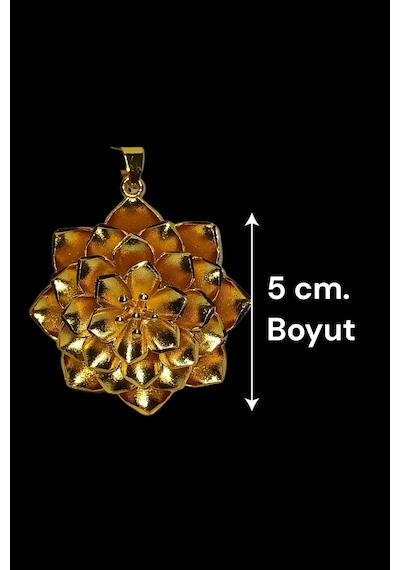 22 Ayar Altın Kaplama Lotus Çiçeği Madalyon Kolye Ucu 5 Cm Gold