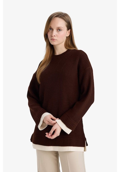 Defacto Regular Fit Bisiklet Yaka Triko Kazak Tunik G7237ax25cwbn468 Kahve-bn468
