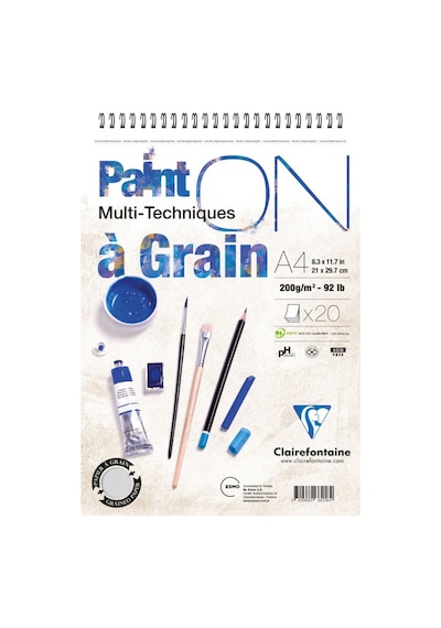 Clairefontaine Paint`On Çok Amaçlı Çizim Blok A4 Üstten Spiralli