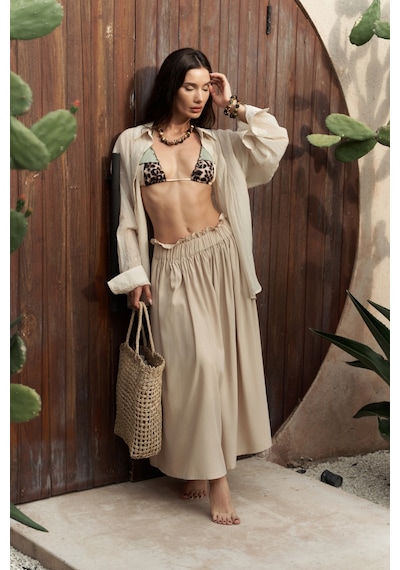 Mai Collection Mai Studios Co. Aninas Lastik Bel Detay Bej Midi Etek Bej