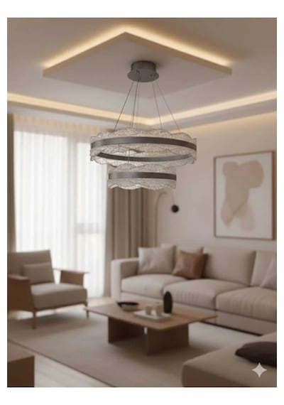 Bohem Aydınlatma Modern Dağ Modeli 40x60 3 Renk Led Kumandalı Salon Avizesi Beyaz Sarı Günışığı Krom
